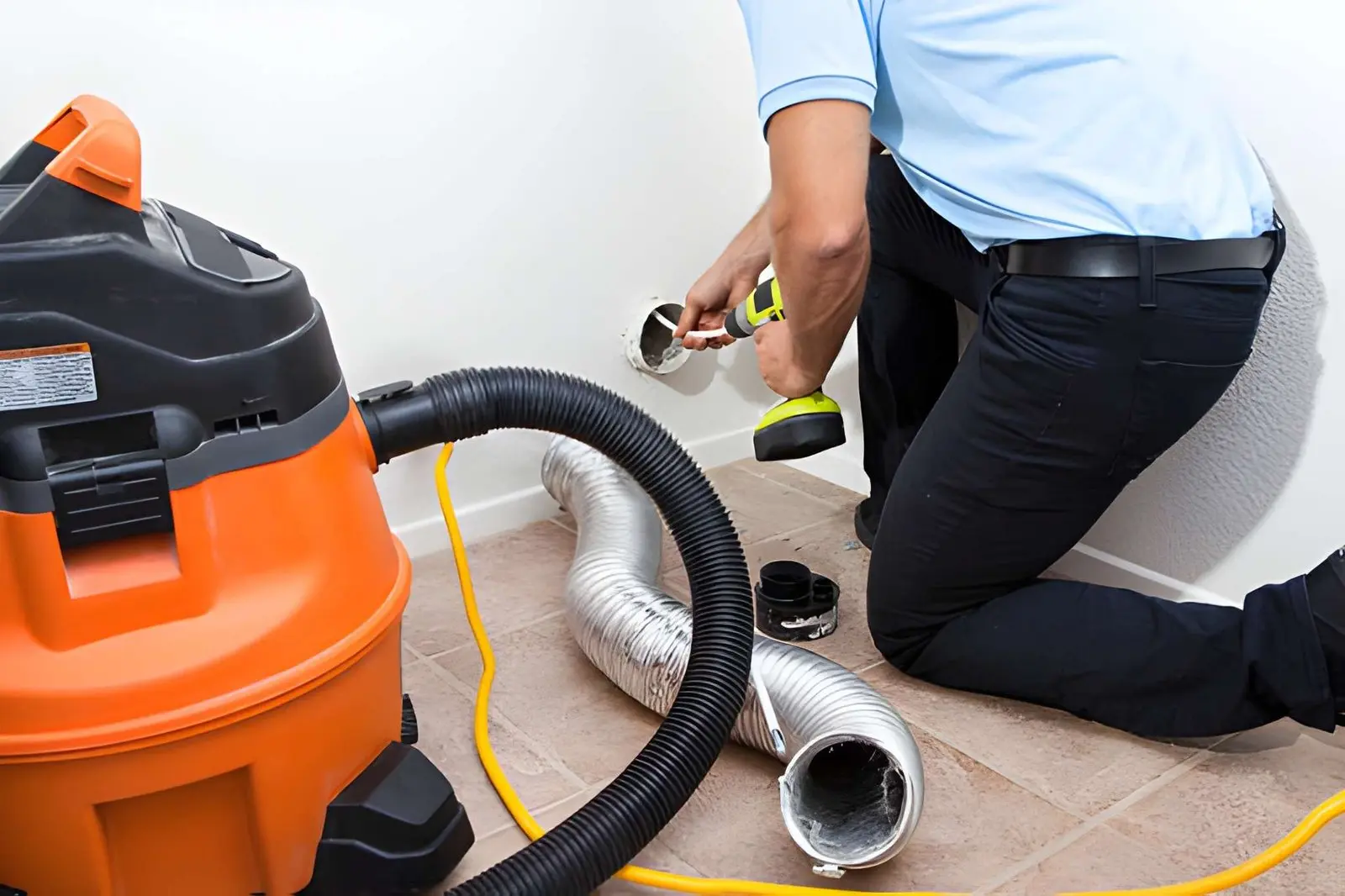 Technician performing Dryer Vent Cleaning in Hermosa Beach for improved airflow and safety